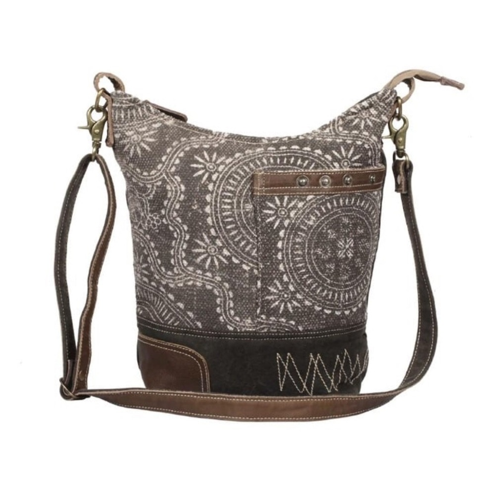 Myra Bag Vintage Carved Upcycled Canvas Shoulder Bag